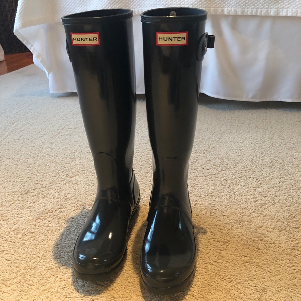Hunter Tall Gray Glossy Welly Rainboots